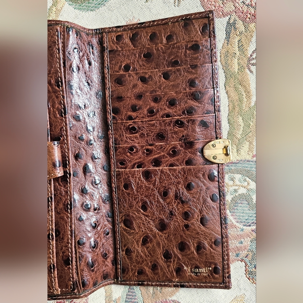 Trifold Ostrich Leather Wallet From "i santi", Italy. Unisex Wallet. - Picture 7 of 9